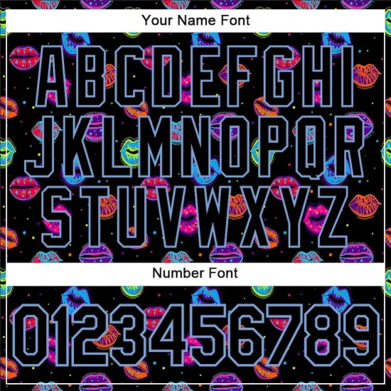 Custom Graffiti Pattern Black-Light Blue 3D Dots And Kiss Lips Performance T-Shirt