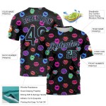 Custom Graffiti Pattern Black-Light Blue 3D Dots And Kiss Lips Performance T-Shirt