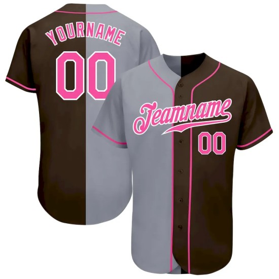 Custom Brown Pink-Gray Authentic Split Fashion Baseball Jersey Custom Brown Pink-Gray Authentic Split Fashion Baseball Jersey