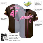 Custom Brown Pink-Gray Authentic Split Fashion Baseball Jersey Custom Brown Pink-Gray Authentic Split Fashion Baseball Jersey