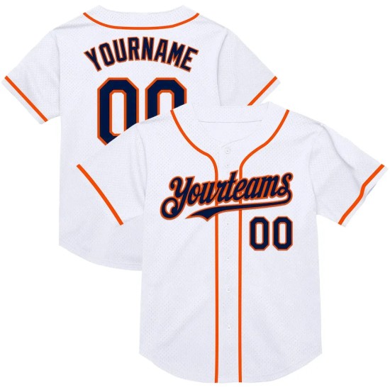 Custom White Navy-Orange Mesh Authentic Throwback Baseball Jersey Custom White Navy-Orange Mesh Authentic Throwback Baseball Jersey