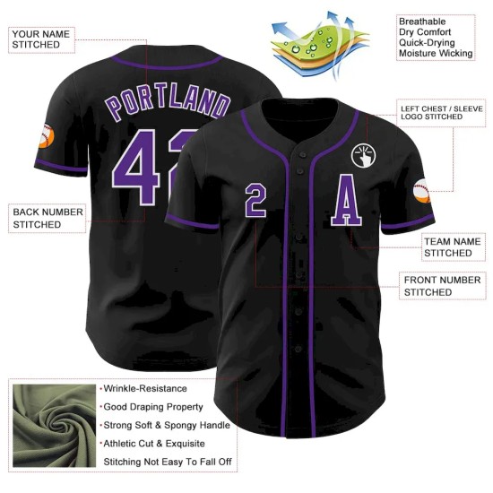 Custom Black Purple-White Authentic Baseball Jersey Custom Black Purple-White Authentic Baseball Jersey