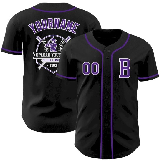 Custom Black Purple-White Authentic Baseball Jersey Custom Black Purple-White Authentic Baseball Jersey