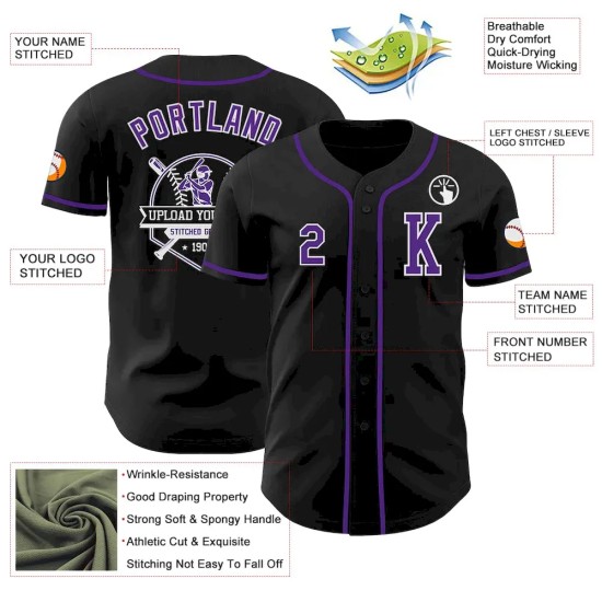 Custom Black Purple-White Authentic Baseball Jersey Custom Black Purple-White Authentic Baseball Jersey