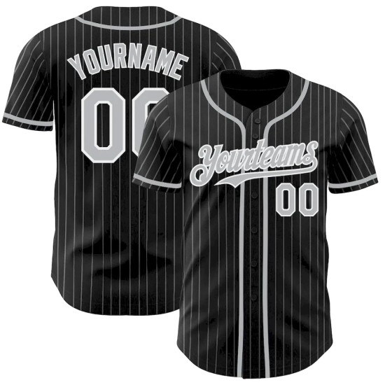 Custom Black Gray Pinstripe White Authentic Baseball Jersey Custom Black Gray Pinstripe White Authentic Baseball Jersey