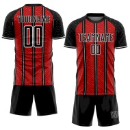 Custom Black Red-White Line Sublimation Soccer Uniform Jersey Custom Black Red-White Line Sublimation Soccer Uniform Jersey