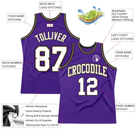 Custom Purple White-Old Gold Authentic Throwback Basketball Jersey