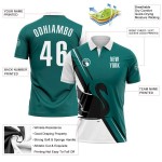 Custom Teal White-Black 3D Pattern Design Animal Swan Performance Polo Shirt