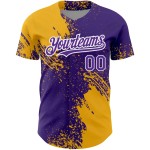 Custom Purple Gold-White 3D Pattern Design Abstract Brush Stroke Authentic Baseball Jersey Custom Purple Gold-White 3D Pattern Design Abstract Brush Stroke Authentic Baseball Jersey