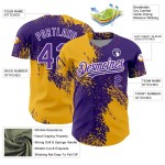 Custom Purple Gold-White 3D Pattern Design Abstract Brush Stroke Authentic Baseball Jersey Custom Purple Gold-White 3D Pattern Design Abstract Brush Stroke Authentic Baseball Jersey