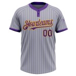 Custom Gray Purple Pinstripe Gold Two-Button Unisex Softball Jersey Custom Gray Purple Pinstripe Gold Two-Button Unisex Softball Jersey