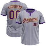 Custom Gray Purple Pinstripe Gold Two-Button Unisex Softball Jersey Custom Gray Purple Pinstripe Gold Two-Button Unisex Softball Jersey