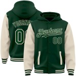 Custom Green Cream Bomber Full-Snap Varsity Letterman Two Tone Hoodie Jacket Custom Green Cream Bomber Full-Snap Varsity Letterman Two Tone Hoodie Jacket