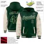 Custom Green Cream Bomber Full-Snap Varsity Letterman Two Tone Hoodie Jacket Custom Green Cream Bomber Full-Snap Varsity Letterman Two Tone Hoodie Jacket