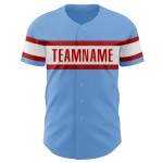 Custom Light Blue Red-White Authentic Baseball Jersey