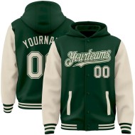 Custom Green Cream Bomber Full-Snap Varsity Letterman Two Tone Hoodie Jacket