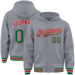 Custom Gray Kelly Green-Red Bomber Full-Snap Varsity Letterman Hoodie Jacket Custom Gray Kelly Green-Red Bomber Full-Snap Varsity Letterman Hoodie Jacket