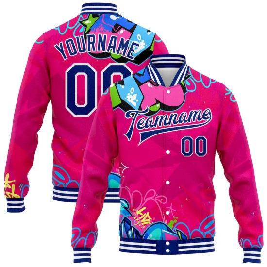 Custom Graffiti Pattern Royal-White Hiphop Abstract Urban Street Art 3D Bomber Full-Snap Varsity Letterman Jacket Custom Graffiti Pattern Royal-White Hiphop Abstract Urban Street Art 3D Bomber Full-Snap Varsity Letterman Jacket