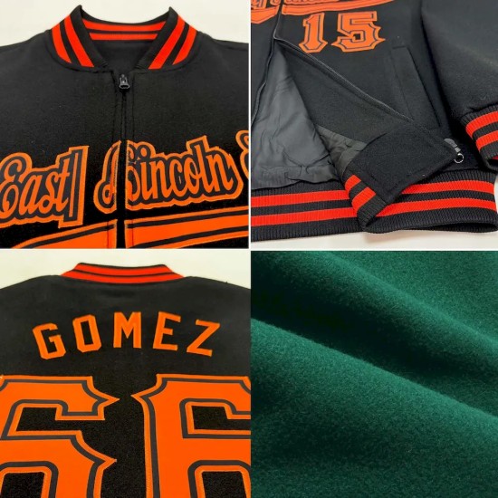 Custom Green Cream Bomber Varsity Letterman Two Tone Zipper Jacket