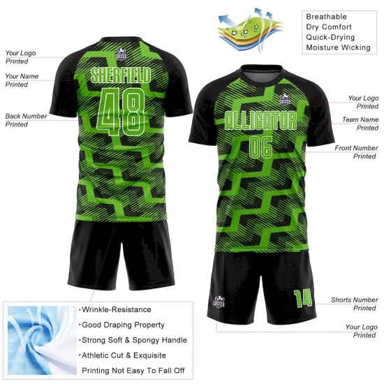 Custom Black Aurora Green-White Line Sublimation Soccer Uniform Jersey Custom Black Aurora Green-White Line Sublimation Soccer Uniform Jersey