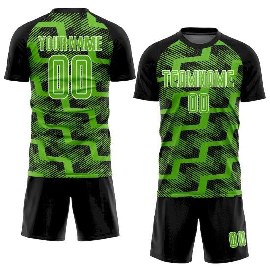 Custom Black Aurora Green-White Line Sublimation Soccer Uniform Jersey Custom Black Aurora Green-White Line Sublimation Soccer Uniform Jersey