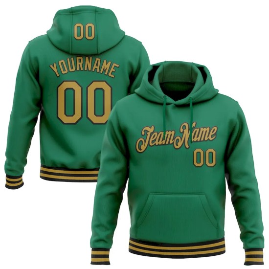 Custom Stitched Kelly Green Old Gold-Black Sports Pullover Sweatshirt Hoodie Custom Stitched Kelly Green Old Gold-Black Sports Pullover Sweatshirt Hoodie