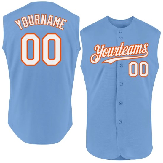 Custom Light Blue White-Orange Authentic Sleeveless Baseball Jersey Custom Light Blue White-Orange Authentic Sleeveless Baseball Jersey