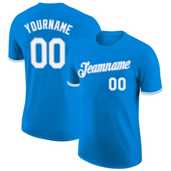 Custom Blue White-Light Blue Performance T-Shirt Custom Blue White-Light Blue Performance T-Shirt