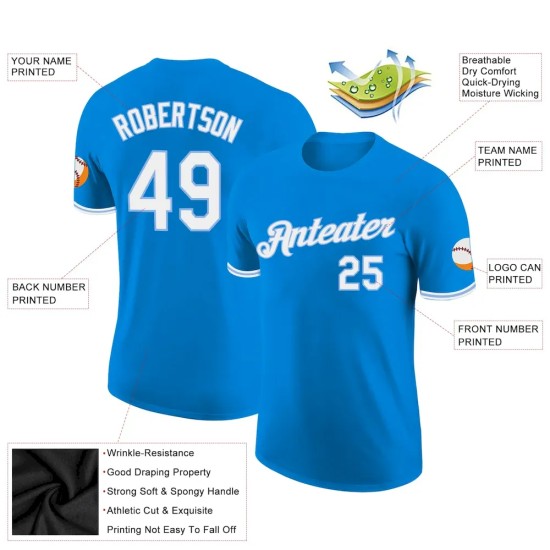 Custom Blue White-Light Blue Performance T-Shirt Custom Blue White-Light Blue Performance T-Shirt