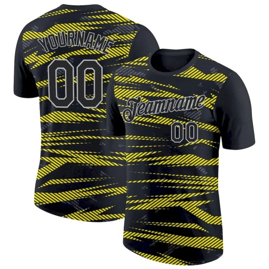 Custom Black Light Yellow-Light Gray 3D Esports Performance T-Shirt Custom Black Light Yellow-Light Gray 3D Esports Performance T-Shirt