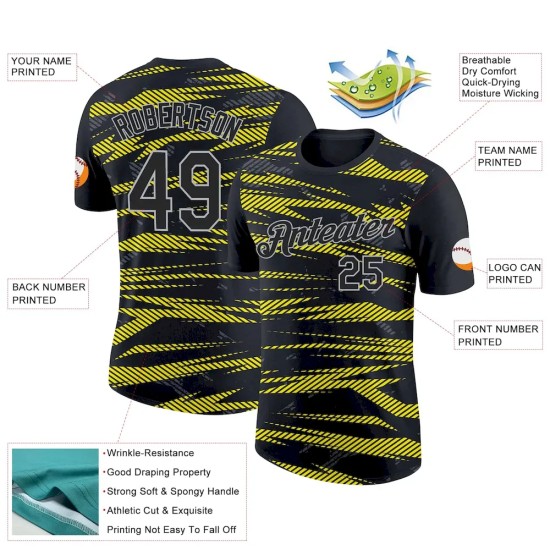 Custom Black Light Yellow-Light Gray 3D Esports Performance T-Shirt Custom Black Light Yellow-Light Gray 3D Esports Performance T-Shirt