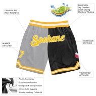 Custom Gray Gold-Black Authentic Throwback Split Fashion Basketball Shorts Custom Gray Gold-Black Authentic Throwback Split Fashion Basketball Shorts